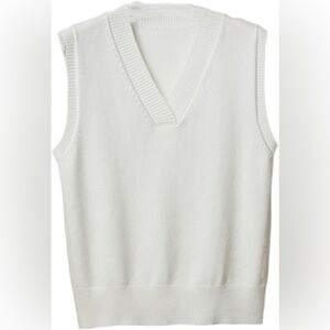 Knit Sweater Vest - Bone White NWOT Size Small Sleeveless V-Neck